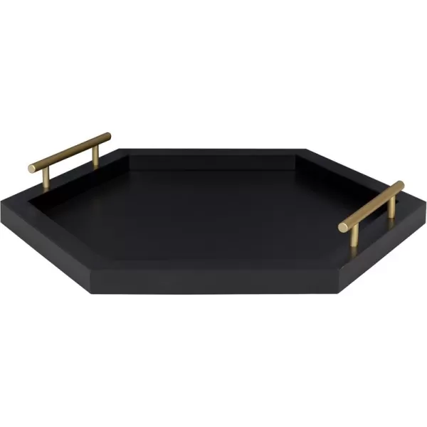 Kate and Laurel Halsey Hexagon Decorative Wooden Tray with Polished Metal Handles 22 x 19 Black and Gold Modern Glam Wood Hexagon Serving Tray for Display or DecorationBlack