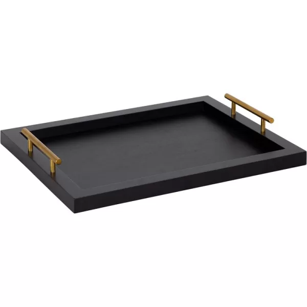 Kate and Laurel Halsey Rectangle Decorative Narrow Tray with Gold Metal Handles 24 x 10 White and Gold Modern Glam Slim Serving Tray with Handles for Living Room DecorBlack