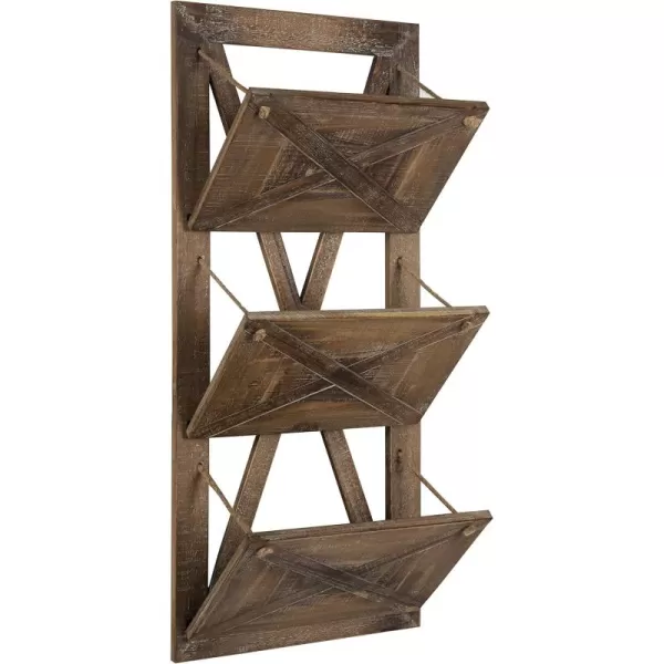 Kate and Laurel Hardeman 3 Pocket Farmhouse Wood Hanging Wall File Holder Rustic Brown