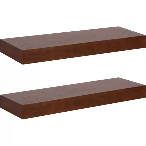 Kate and Laurel Havlock Modern Natural Floating Shelves Set of 3 12 x 8 Black Functional Bathroom and Kitchen Shelves for Storage and DisplayWalnut Brown