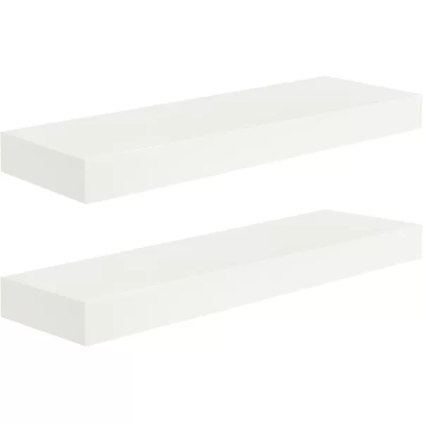 Kate and Laurel Havlock Modern Natural Floating Shelves Set of 3 12 x 8 Black Functional Bathroom and Kitchen Shelves for Storage and DisplayWhite