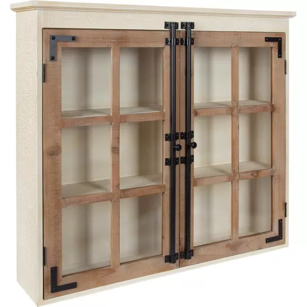 Kate and Laurel Hutchins Decorative Farmhouse Wood Wall Cabinet 30 x 65 x 275 White and Brown Wall Cabinet with Window Pane Glass DoorWhiteBrown