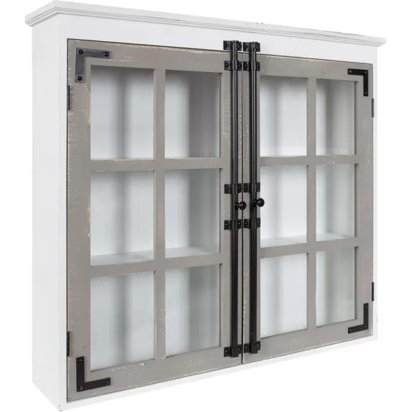 Kate and Laurel Hutchins Decorative Farmhouse Wood Wall Cabinet 30 x 65 x 275 White and Brown Wall Cabinet with Window Pane Glass DoorWhiteGray