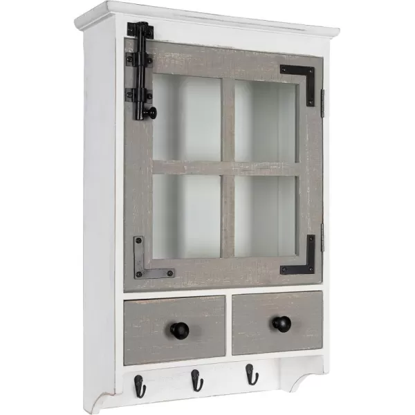 Kate and Laurel Hutchins Decorative Farmhouse Wood Wall Cabinet White and Gray Wall Cabinet with Window Pane Glass Door and 2 Storage DrawersWhiteGray