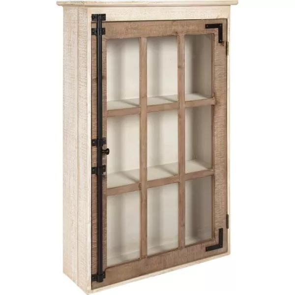 Kate and Laurel Hutchins Decorative Farmhouse Wood Wall Storage Cabinet with Window Pane Glass Door Rustic and White