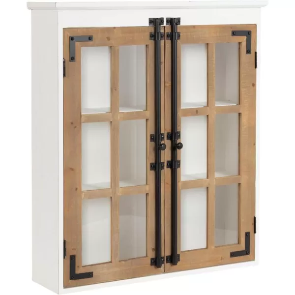 Kate and Laurel Hutchins Farmhouse Tall Wooden Wall Cabinet 24 x 7 x 28 Rustic Brown and White Vintage Cabinet with Glass Doors for Use as a Pantry Cabinet or an OverTheToilet Storage Cabinet