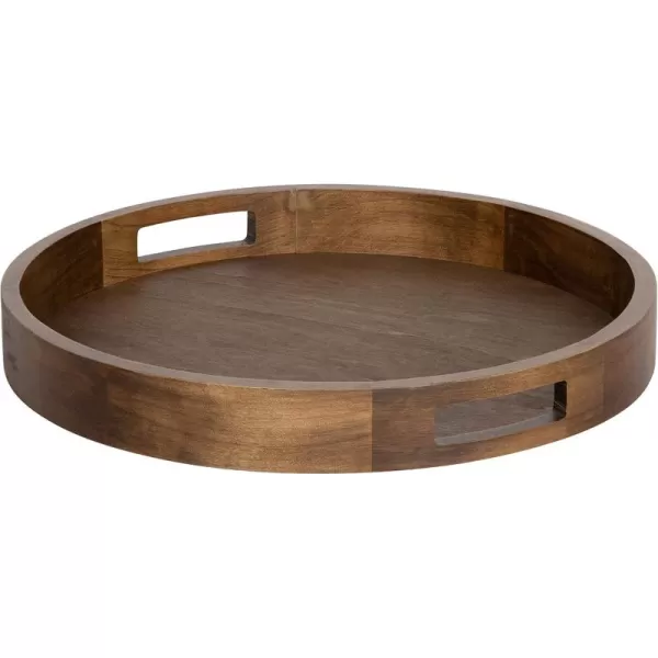 Kate and Laurel Hutton Large Round Wood Tray with Handles Natural Rustic FinishRustic Brown