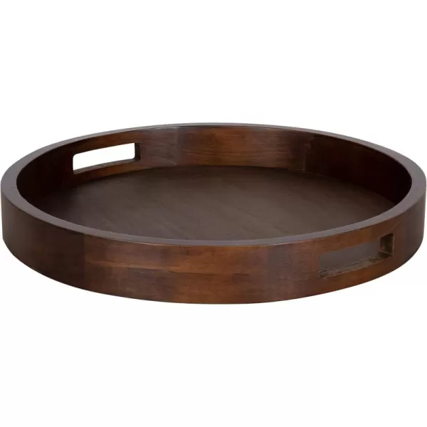 Kate and Laurel Hutton Large Round Wood Tray with Handles Natural Rustic FinishWalnut Brown