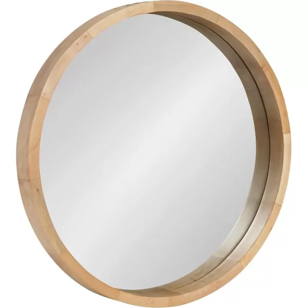 Kate and Laurel Hutton Round Decorative Wood Frame Wall Mirror 30 Inch Diameter Natural RusticNatural