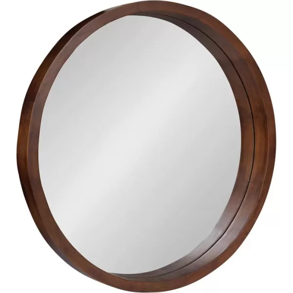 Kate and Laurel Hutton Round Decorative Wood Frame Wall Mirror 30 Inch Diameter Natural RusticWalnut Brown