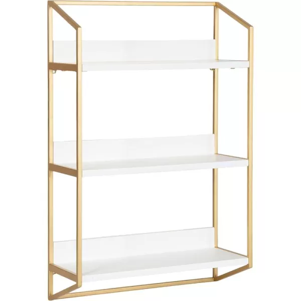 Kate and Laurel Hylton Modern Glam 3Tier Floating Wall Shelf 18 x 7 x 28 White and Gold Charming Tiered Shelving with Three Levels for Display and StorageWhiteGold