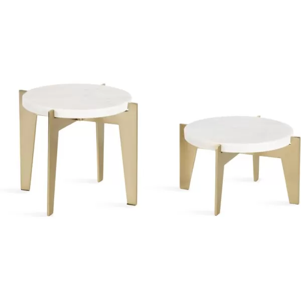Kate and Laurel Icelyn Modern Marble TwoPiece Plant Stands Set of 2 Gold and Marble Authentic Marble Indoor Plant Stand Set for Use as Living Room Decor or Decorative Tabletop RisersGold
