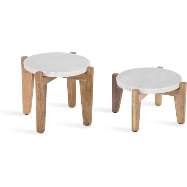 Kate and Laurel Icelyn Modern Marble TwoPiece Plant Stands Set of 2 Gold and Marble Authentic Marble Indoor Plant Stand Set for Use as Living Room Decor or Decorative Tabletop RisersWhiteNatural