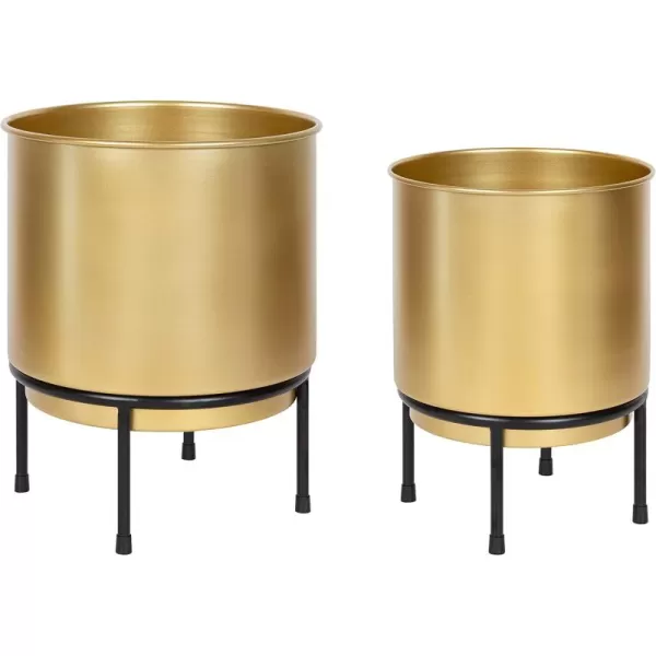 Kate and Laurel Ilena MidCentury Plant Stand Set of 2 Gold and Black Boho Chic Standing Planters for Display