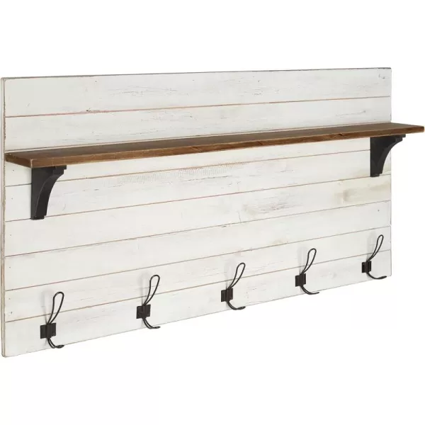 Kate and Laurel Jeran Wood Wall Shelf with 5 Hooks WhiteWhite