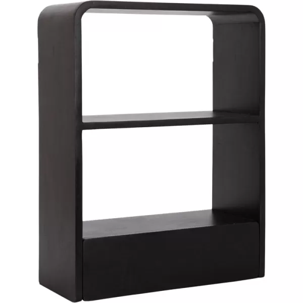 Kate and Laurel Kato Modern Wall Shelf with Drawer 18 x 24 Black Decorative Over The Toilet Shelf for Use as Bathroom Storage or Living Room Display ShelfBlack