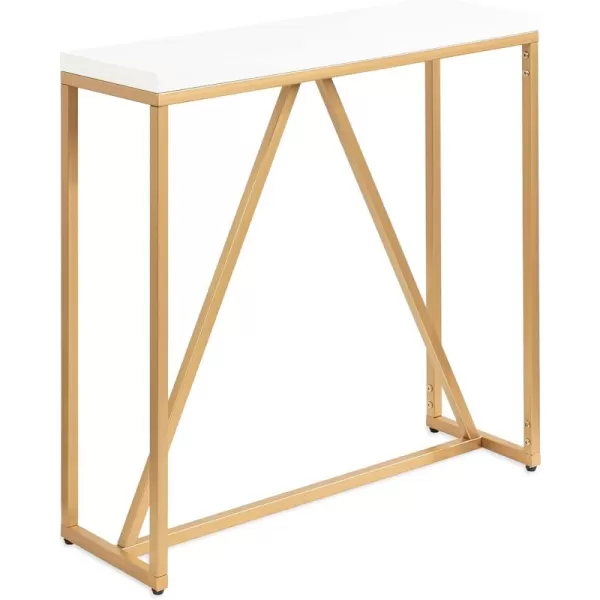 Kate and Laurel Kaya Modern Glam Console 30 x 30 x 10 Painted Rectangle TwoTone Entryway Table with Geometric Metal Base and Mixed Materials Design 30x10x30 WhiteGold