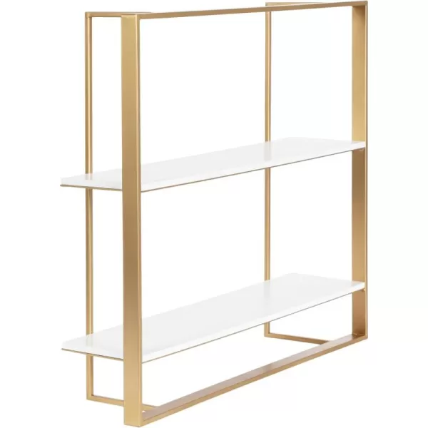 Kate and Laurel Kercheval Glam TwoTier Wall Shelf 24 x 6 x 22 White and Gold Modern Small Bookshelf with Two Tiers for Use as Living Room Display or Over The Toilet Storage