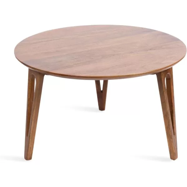 Kate and Laurel Kershaw MidCentury Modern Round Coffee Table 30 x 30 x 19 Walnut Brown Transitional Circle Living Room Table with Solid Mango Wood Construction and Tapered Hairpin LegsWalnut Brown