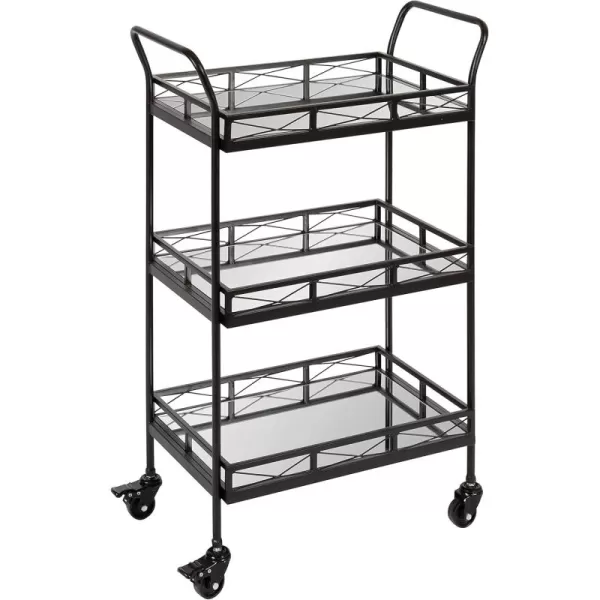 Kate and Laurel Ketia Glam Metal Bar Cart 23 x 13 x 34 Gold Glamorous Three Tier Gold Bar Cart for Display and StorageBlack