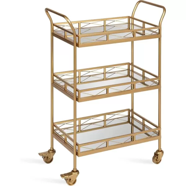 Kate and Laurel Ketia Glam Metal Bar Cart 23 x 13 x 34 Gold Glamorous Three Tier Gold Bar Cart for Display and StorageGold