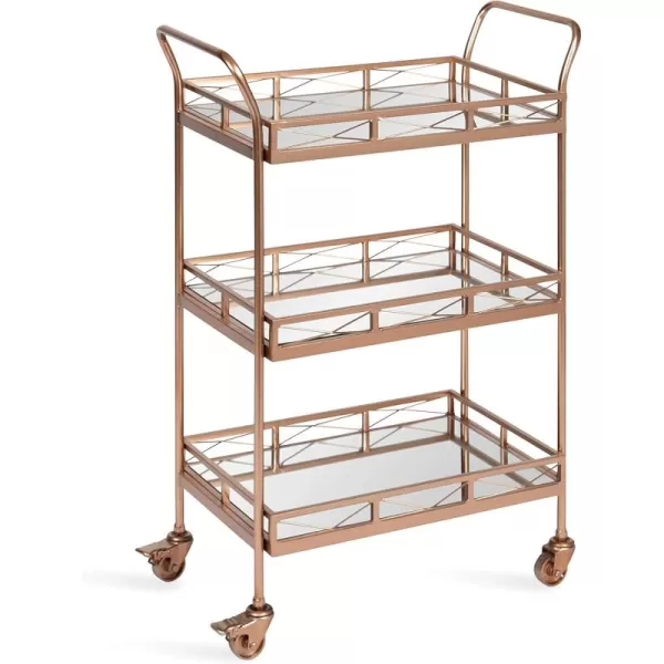 Kate and Laurel Ketia Glam Metal Bar Cart 23 x 13 x 34 Gold Glamorous Three Tier Gold Bar Cart for Display and StorageRose Gold