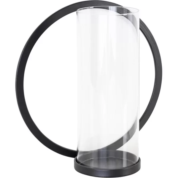 Kate and Laurel Khauli Glam Round Wall Sconce 12 Inch Diameter Black Metal Geometric Candle Holders for WallBlack