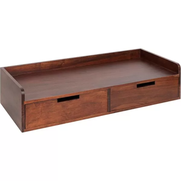 Kate and Laurel Kitt Modern Floating Shelf with Drawers 28 x 12 x 65 inches Dark Walnut Brown Chic Floating Storage Console Table or Desk for WallWalnut Brown