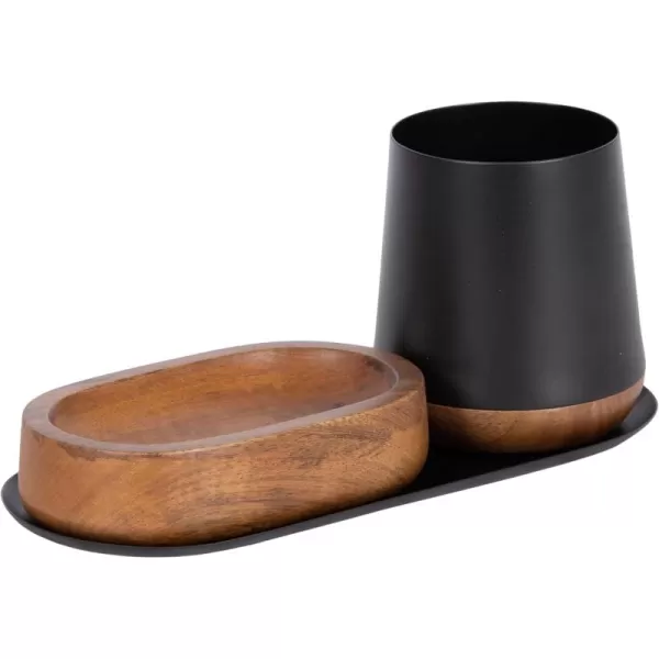 Kate and Laurel Koni Modern ThreePiece Tabletop Organization Set 12 x 6 x 5 Walnut Brown and Black Wood and Metal Organizational Set for Home Office or Entryway DecorBlackWalnut Brown