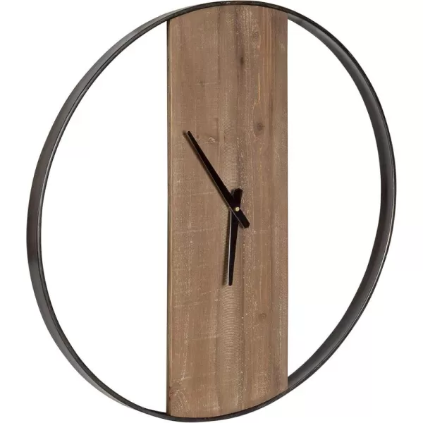 Kate and Laurel Ladd Modern Farmhouse 24quot Diameter Numberless Wood and Metal Round Wall Clock Brown and Black