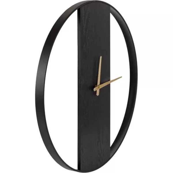 Kate and Laurel Ladd Modern Numberless Round Wall Clock 32 Inch Diameter Hazelnut and Black Decorative Minimal Metal and Wood Clock for Living Room DecorBlackGold