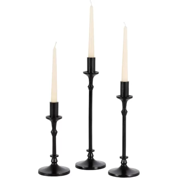 Kate and Laurel Lahari Vintage ThreePiece Taper Candle Holder Set Set of 3 Black Cast Aluminum Metal Candlestick Holders for Dining Table or Fireplace Mantel DisplayBlack