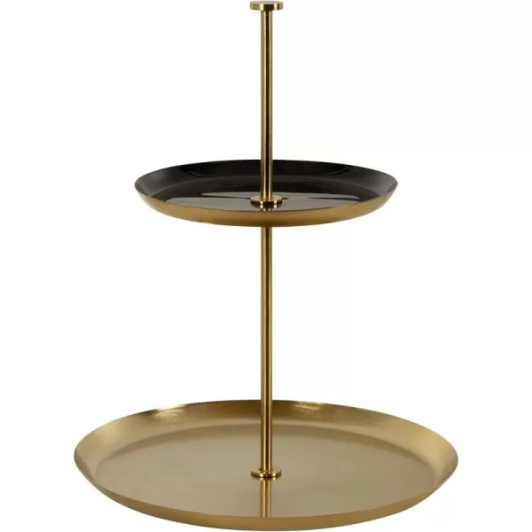 Kate and Laurel Laranya Tiered Round Decorative Tray 12x12x15 WhiteGoldBlackGold