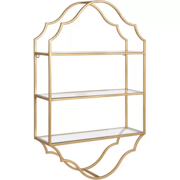 Kate and Laurel Leanna Scalloped ThreeTiered Wall Shelf 20 x 32 Gold Decorative Floating Shelf Storage and Wall Organizer for Bathroom Over Toilet Storage or DisplayGold