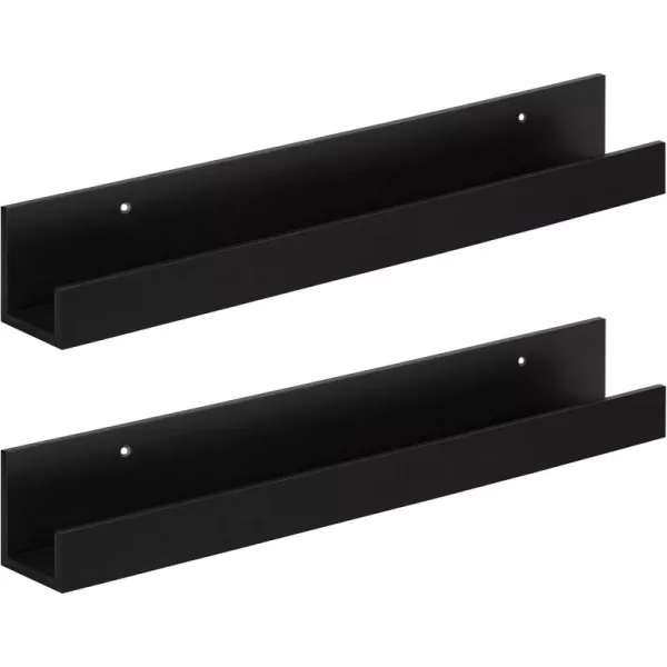 Kate and Laurel Levie 24 inch 2Pack Wood Floating Wall Shelf Picture Frame Holder Ledge Navy BlueBlack