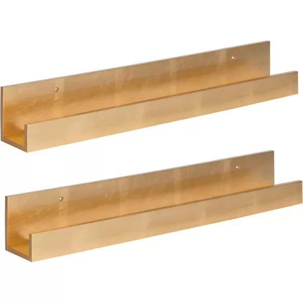 Kate and Laurel Levie 24 inch 2Pack Wood Floating Wall Shelf Picture Frame Holder Ledge Navy BlueGold