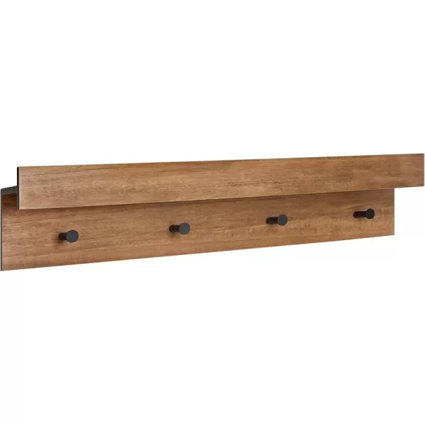 Kate and Laurel Levie Farmhouse 4Knob Wall Shelf 36 x 75 x 45 Rustic Brown and Black Modern Accent Shelf and Coat Hooks for HangingNatural