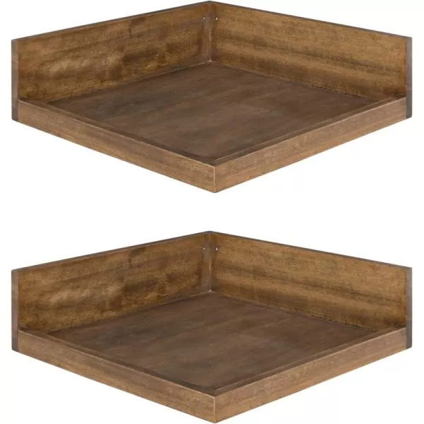 Kate and Laurel Levie Modern Floating Corner Wood Wall Shelves 12 x 12 Inches 2 Pack Walnut BrownRustic Brown