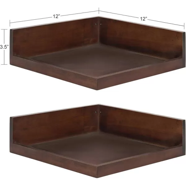 Kate and Laurel Levie Modern Floating Corner Wood Wall Shelves 12 x 12 Inches 2 Pack Walnut BrownWalnut Brown