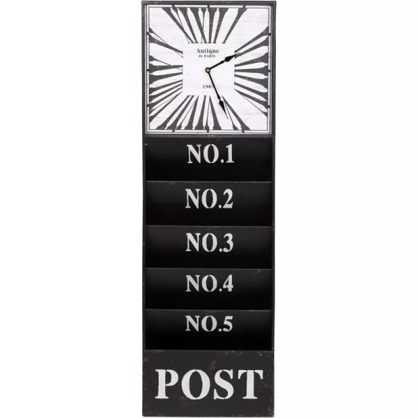 Kate and Laurel Linch Metal Antique Wall Clock Mail Organizer Black