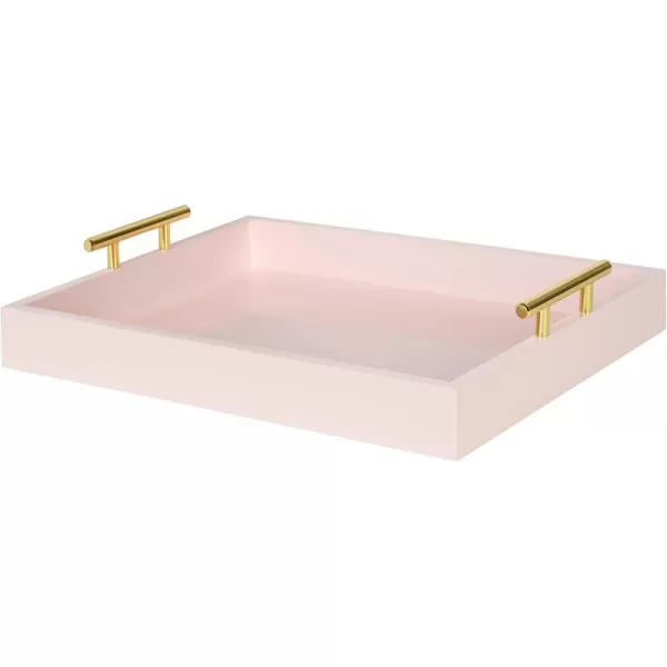 Kate and Laurel Lipton Decorative Tray with Polished Gold Metal Handles Soft PinkPink
