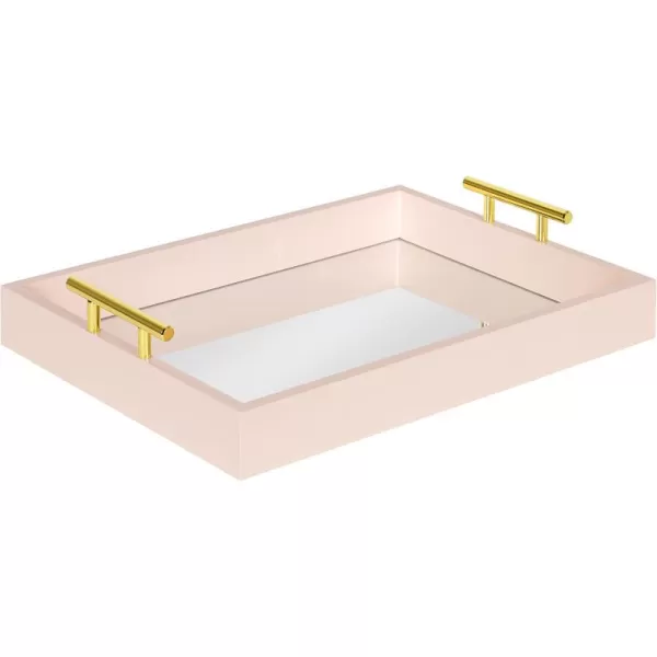 Kate and Laurel Lipton Decorative Tray with Polished Gold Metal Handles Soft PinkPinkGold