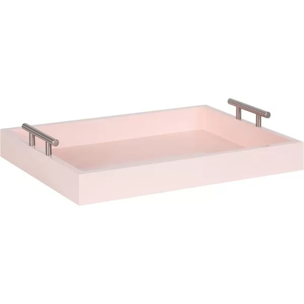 Kate and Laurel Lipton Decorative Tray with Polished Gold Metal Handles Soft PinkPinkSilver