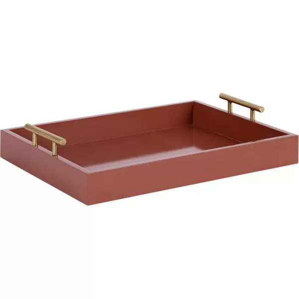 Kate and Laurel Lipton Decorative Tray with Polished Gold Metal Handles Soft PinkRed