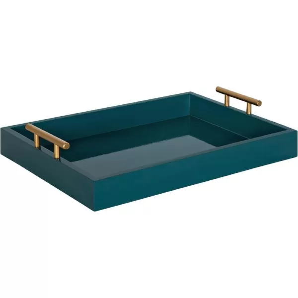 Kate and Laurel Lipton Decorative Tray with Polished Gold Metal Handles Soft PinkTeal
