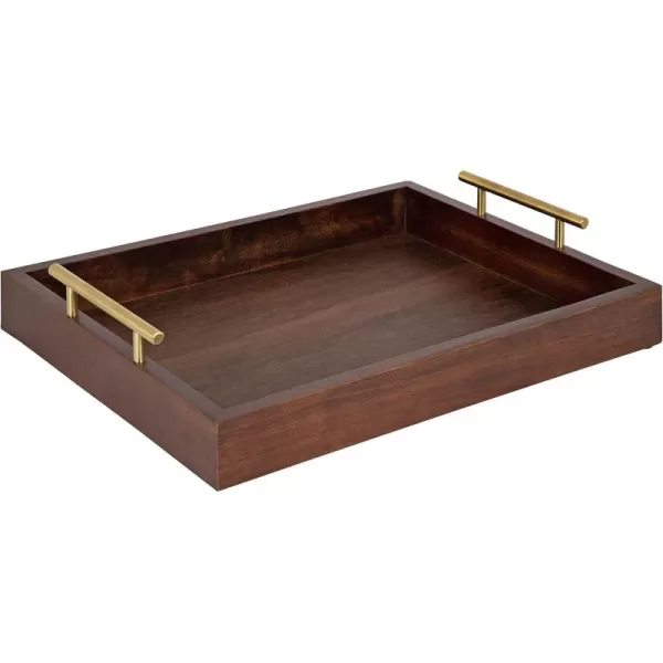 Kate and Laurel Lipton Decorative Tray with Polished Gold Metal Handles Soft PinkWalnut Brown