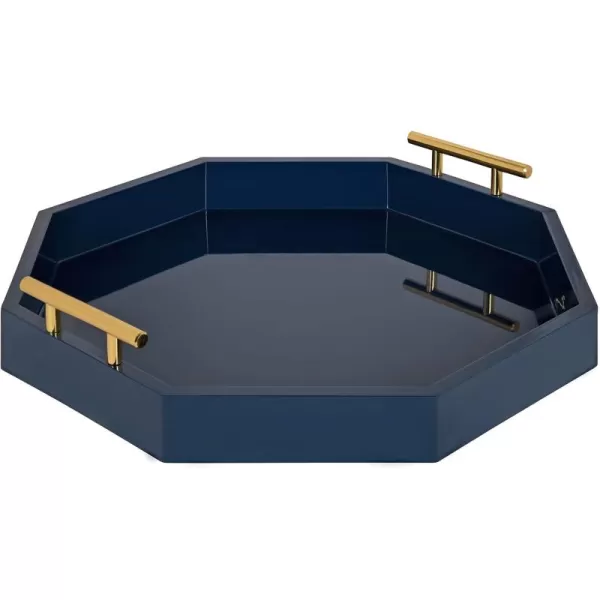 Kate and Laurel Lipton MidCentury Octagon Decorative Tray 18quot x 18quot Gray and Gold Decorative Chic Serving TrayNavy BlueGold
