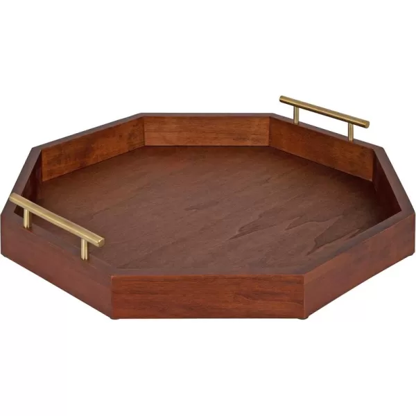 Kate and Laurel Lipton MidCentury Octagon Decorative Tray 18quot x 18quot Gray and Gold Decorative Chic Serving TrayWalnut Brown