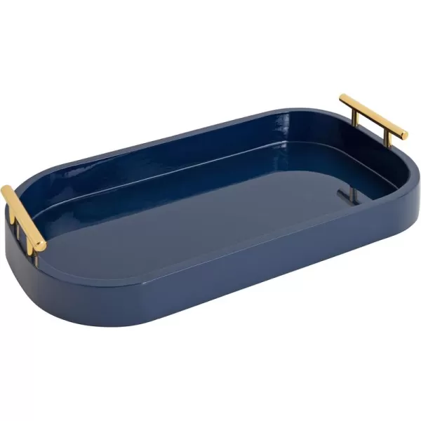 Kate and Laurel Lipton MidCentury Rectangle Wood Tray 10quot x 18 Walnut Brown and Gold Decorative Accent with Rounded EdgesNavy Blue