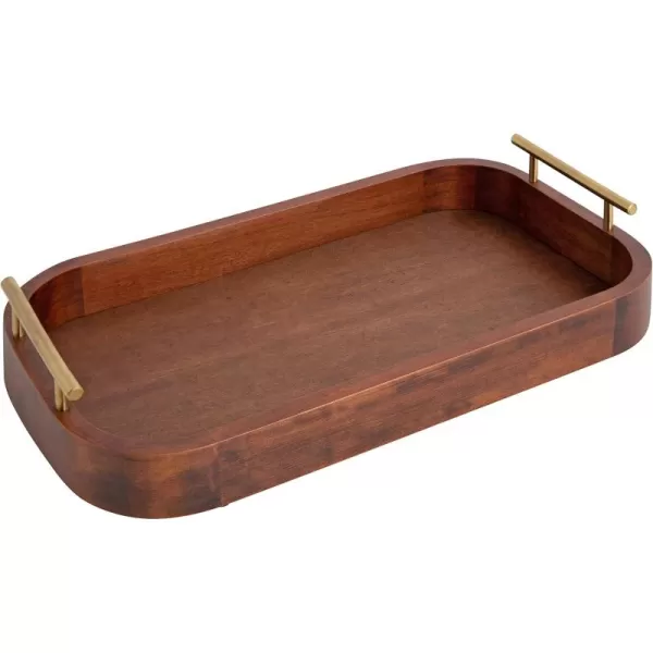 Kate and Laurel Lipton MidCentury Rectangle Wood Tray 10quot x 18 Walnut Brown and Gold Decorative Accent with Rounded EdgesWalnut Brown